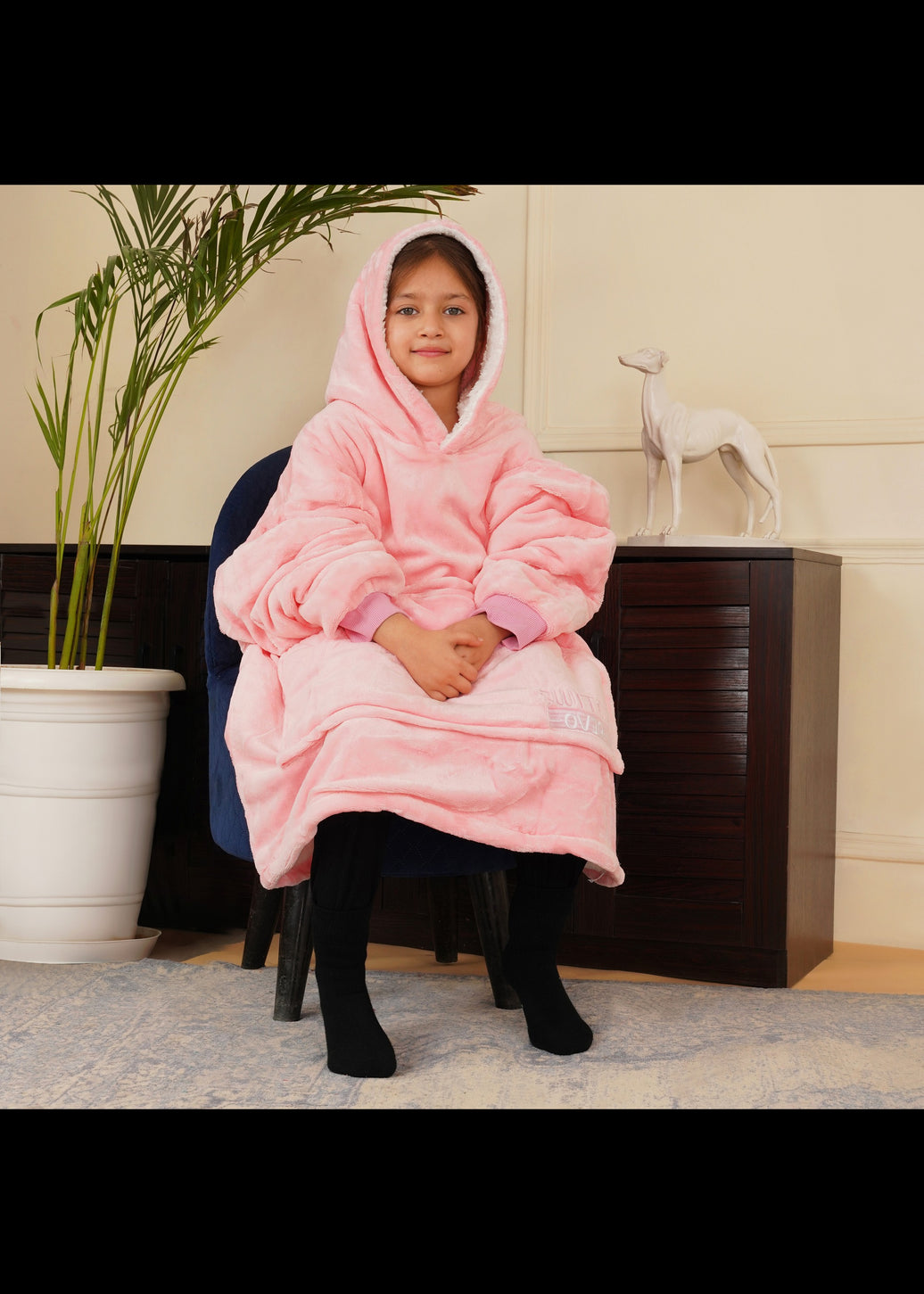 Pink Wearable Sherpa Blanket Hoodies for Children | Thick & Warm, Oversized Hoodie
