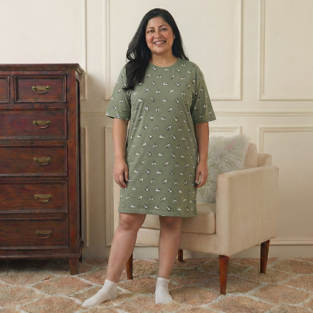 Green Panda Oversized Tees