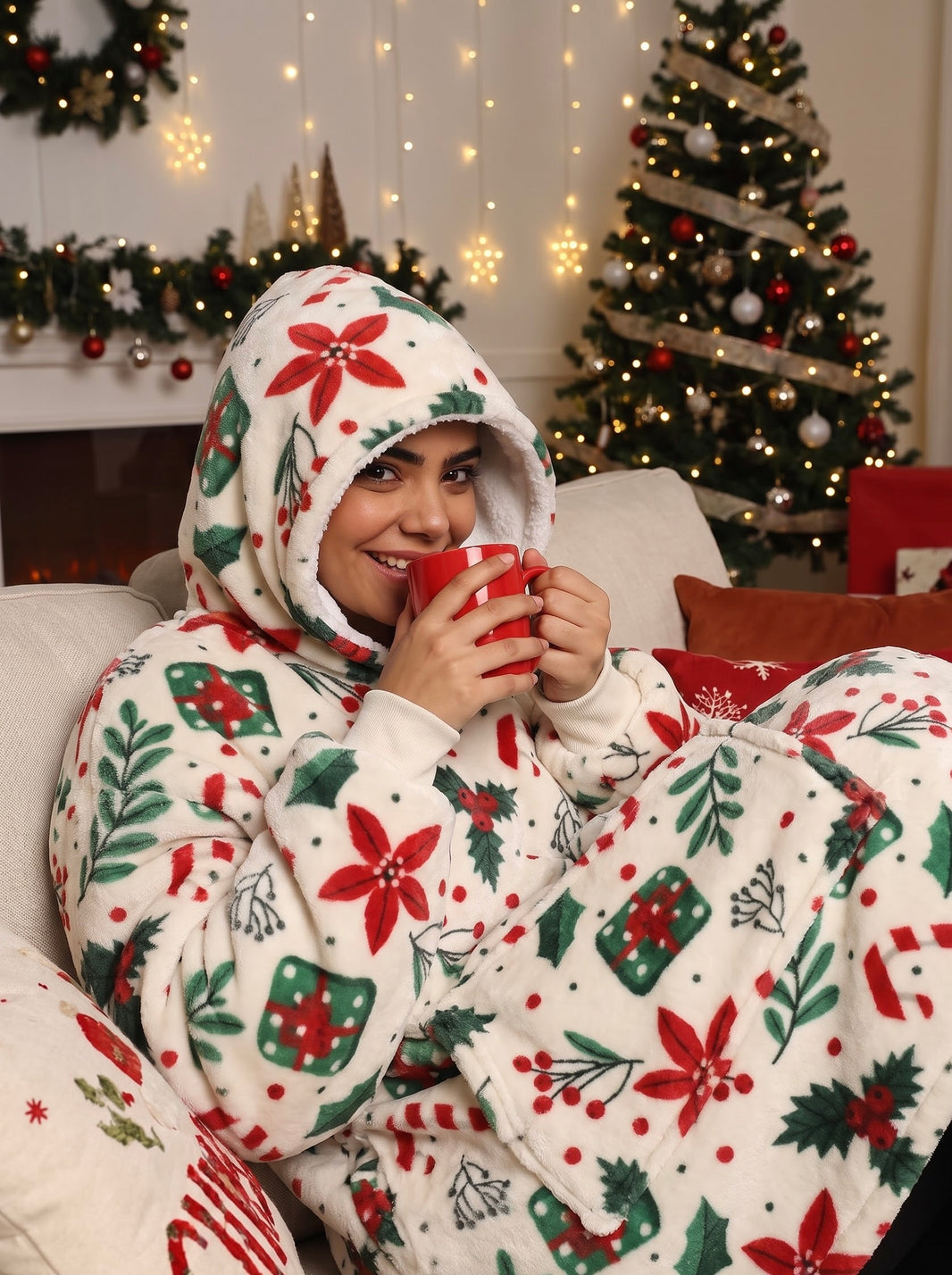 Candy Cane Unisex Wearable Blanket Hoodie