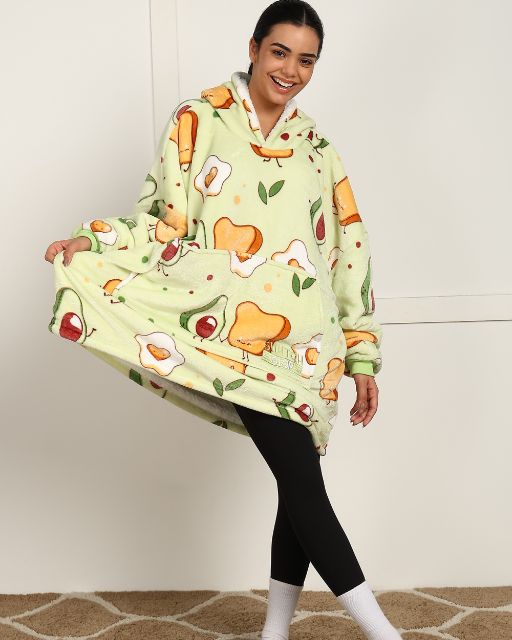 Healthy Breakfast Printed Wearable Sherpa Unisex Blanket Hoodie