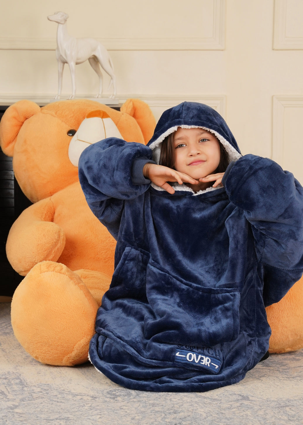 Navy Wearable Sherpa Blanket Hoodies for Children | Thick & Warm, Oversized Hoodie