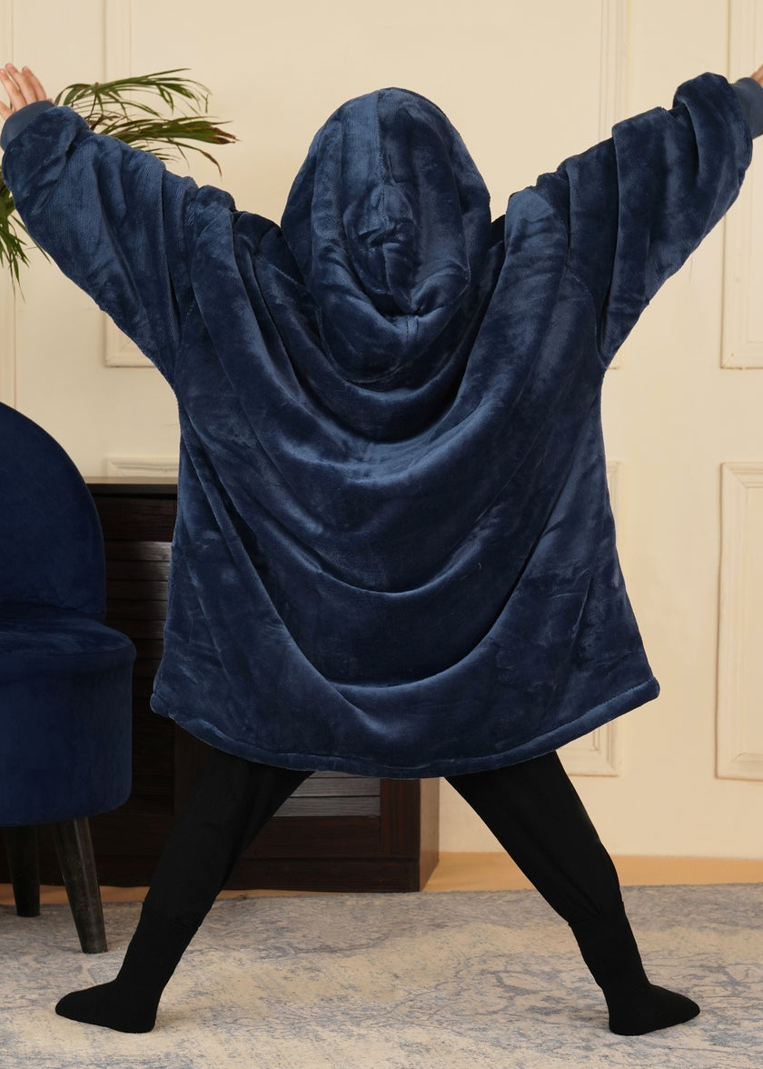 Navy Wearable Sherpa Blanket Hoodies for Children | Thick & Warm, Oversized Hoodie