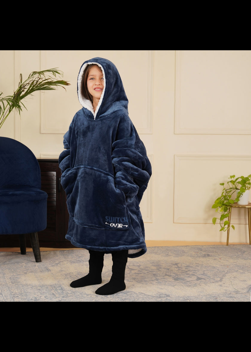 Navy Wearable Sherpa Blanket Hoodies for Children | Thick & Warm, Oversized Hoodie