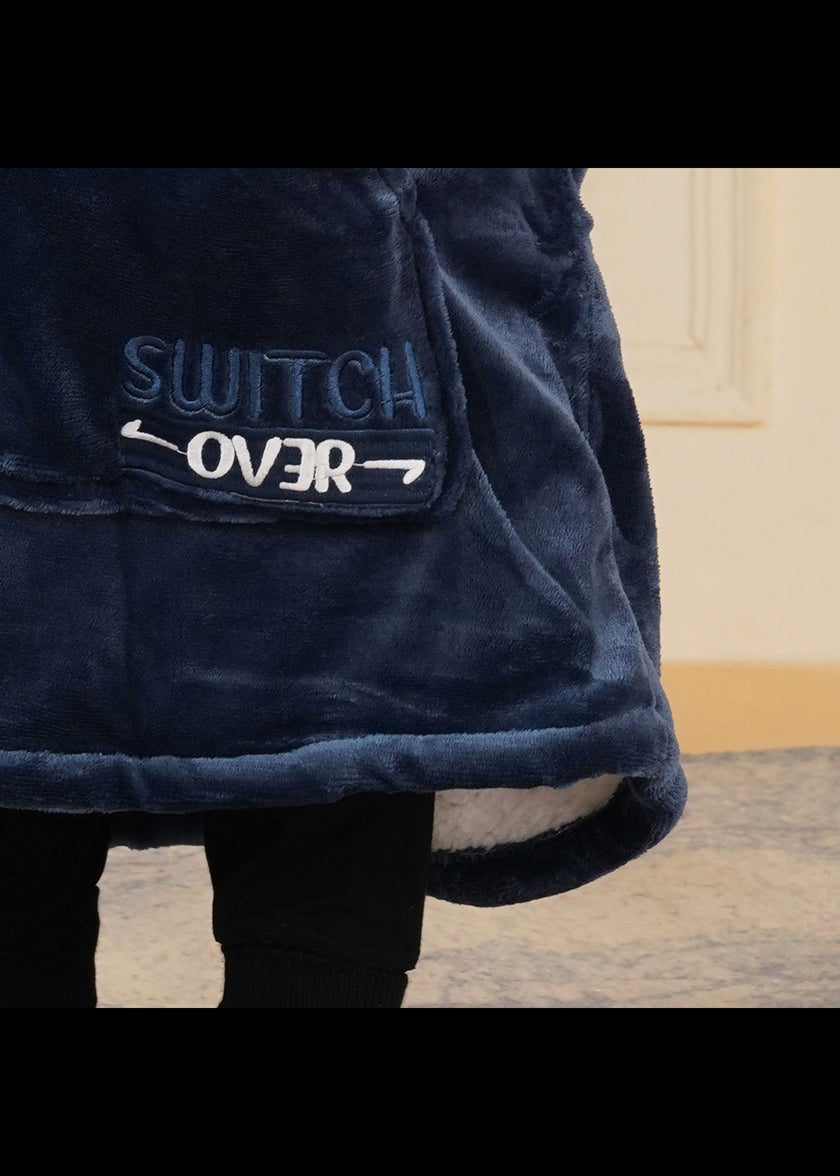 Navy Wearable Sherpa Blanket Hoodies for Children | Thick & Warm, Oversized Hoodie