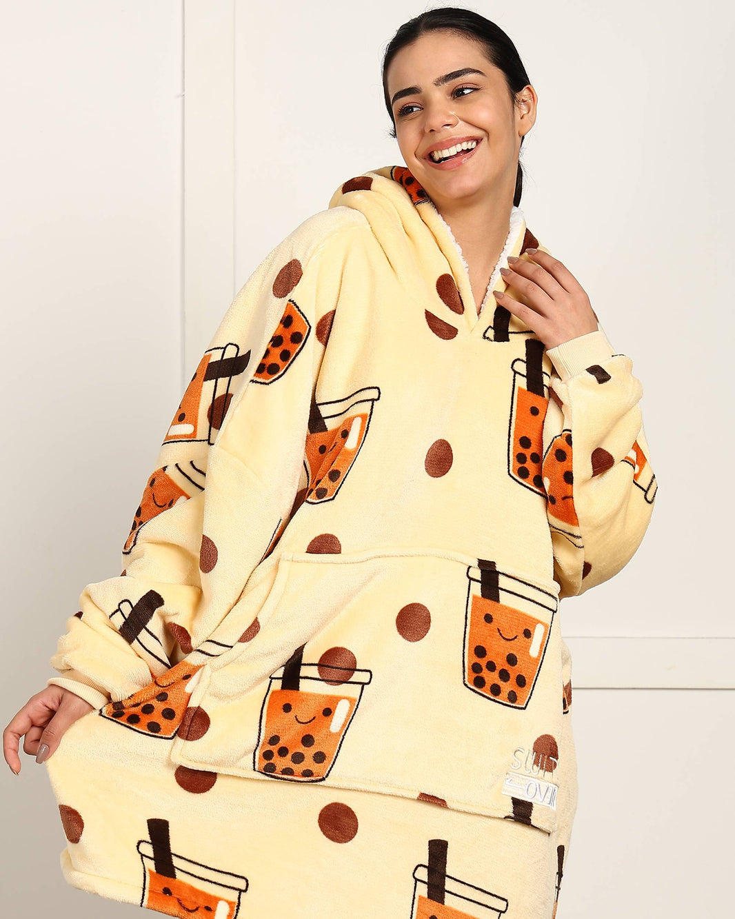 Boba Tea Printed Wearable Sherpa Unisex Blanket Hoodie