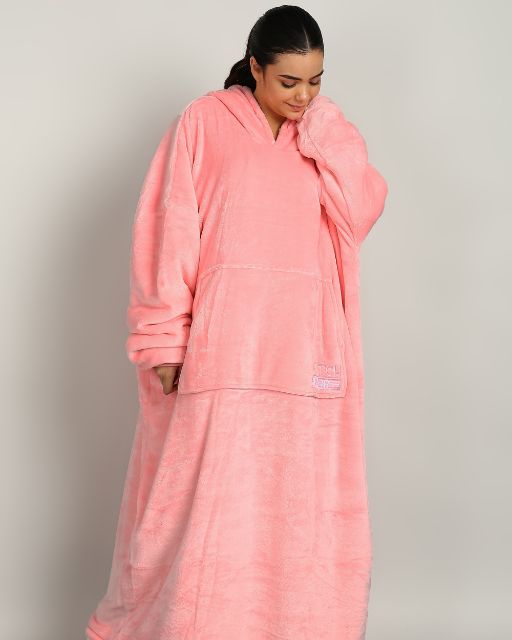 Pink Extra Long Wearable Sherpa Unisex Blanket Hoodie