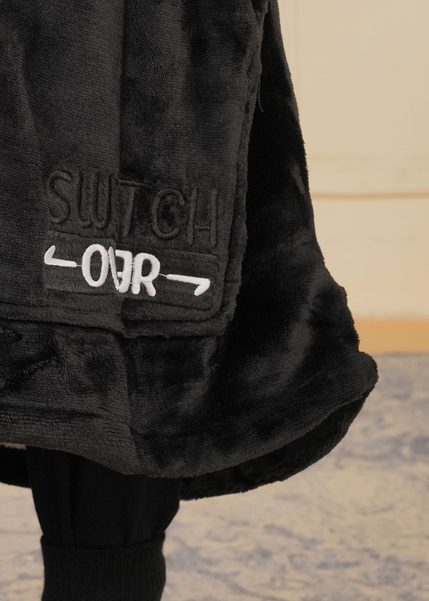 Black Wearable Sherpa Blanket Hoodies for Children | Thick & Warm, Oversized Hoodie