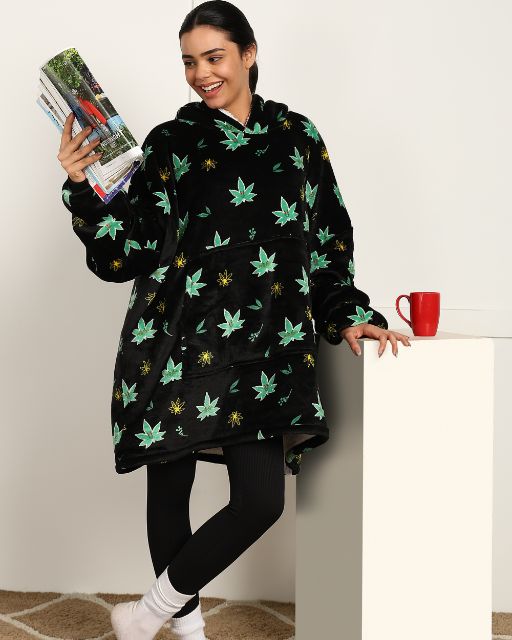 Weed Printed Wearable Sherpa Unisex Blanket Hoodie