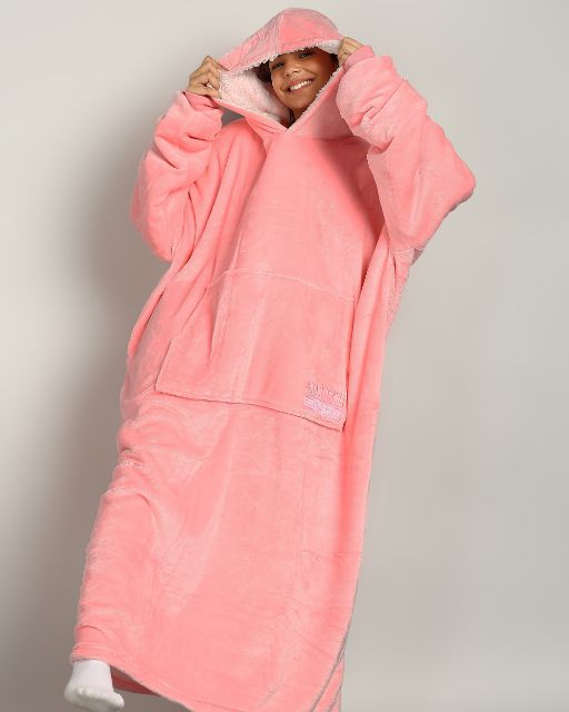 Pink Extra Long Wearable Sherpa Unisex Blanket Hoodie