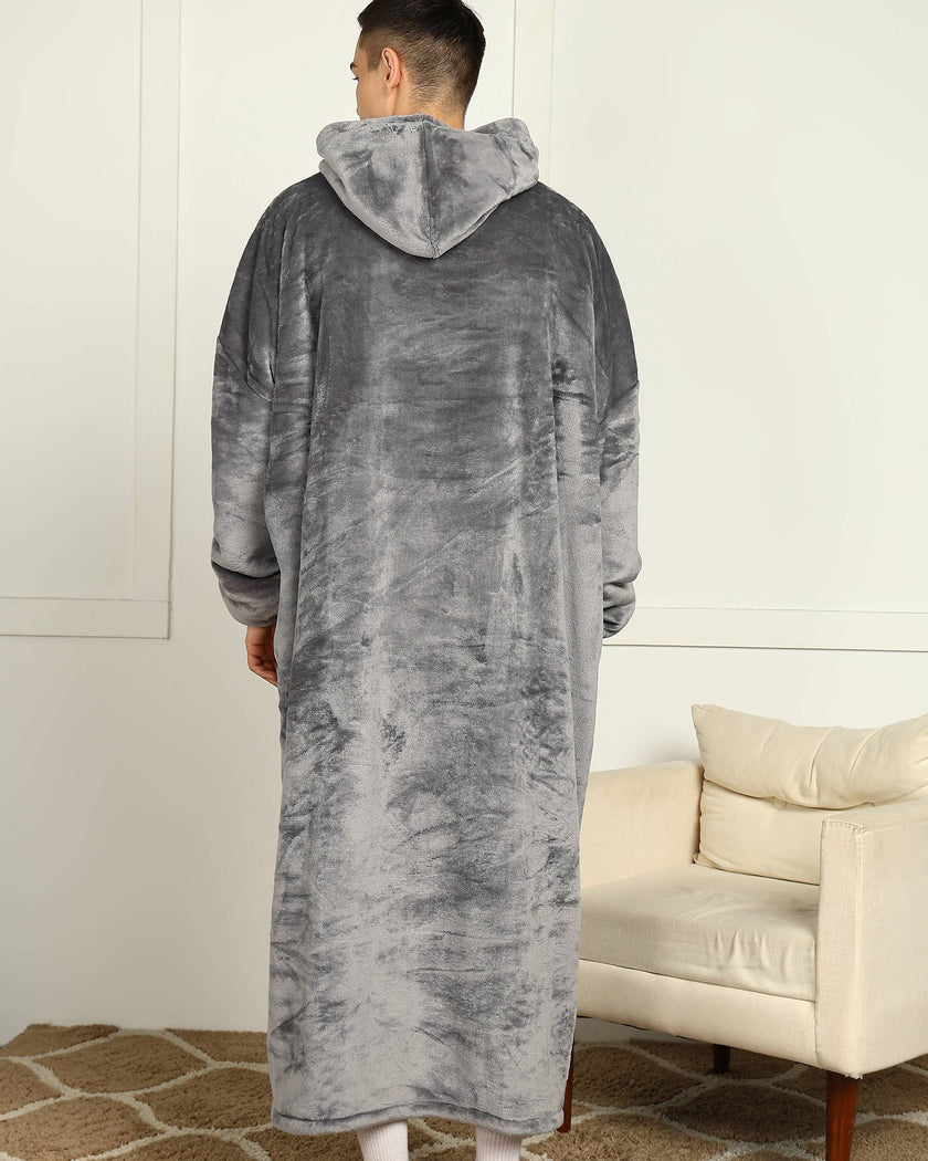 Grey Extra Long Wearable Sherpa Unisex Blanket Hoodie