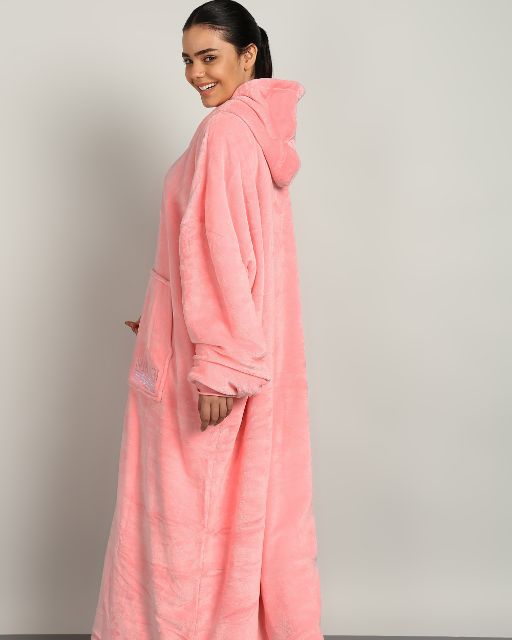 Pink Extra Long Wearable Sherpa Unisex Blanket Hoodie