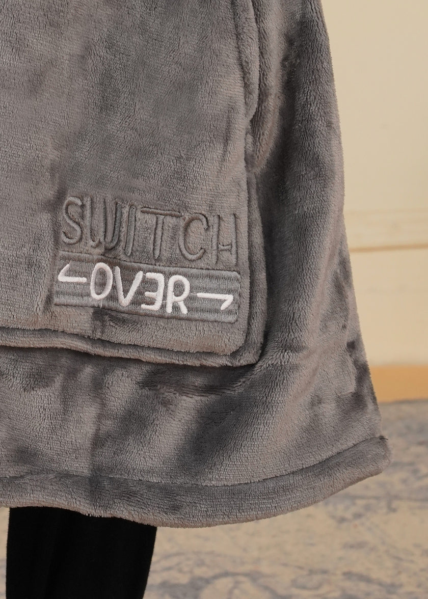 Grey Wearable Sherpa Blanket Hoodies for Children | Thick & Warm, Oversized Hoodie Blanket