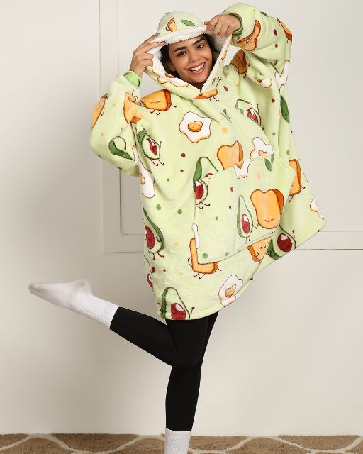 Healthy Breakfast Printed Wearable Sherpa Unisex Blanket Hoodie