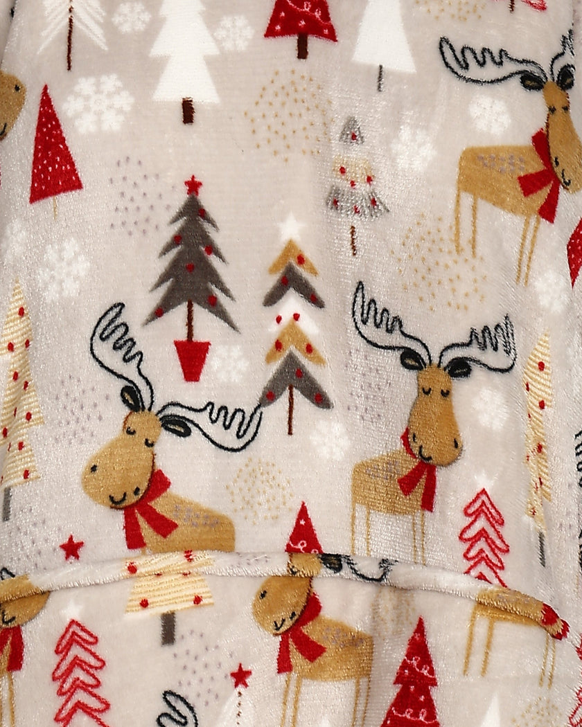 Christmas Reindeer Printed Wearable Sherpa Unisex Blanket Hoodie