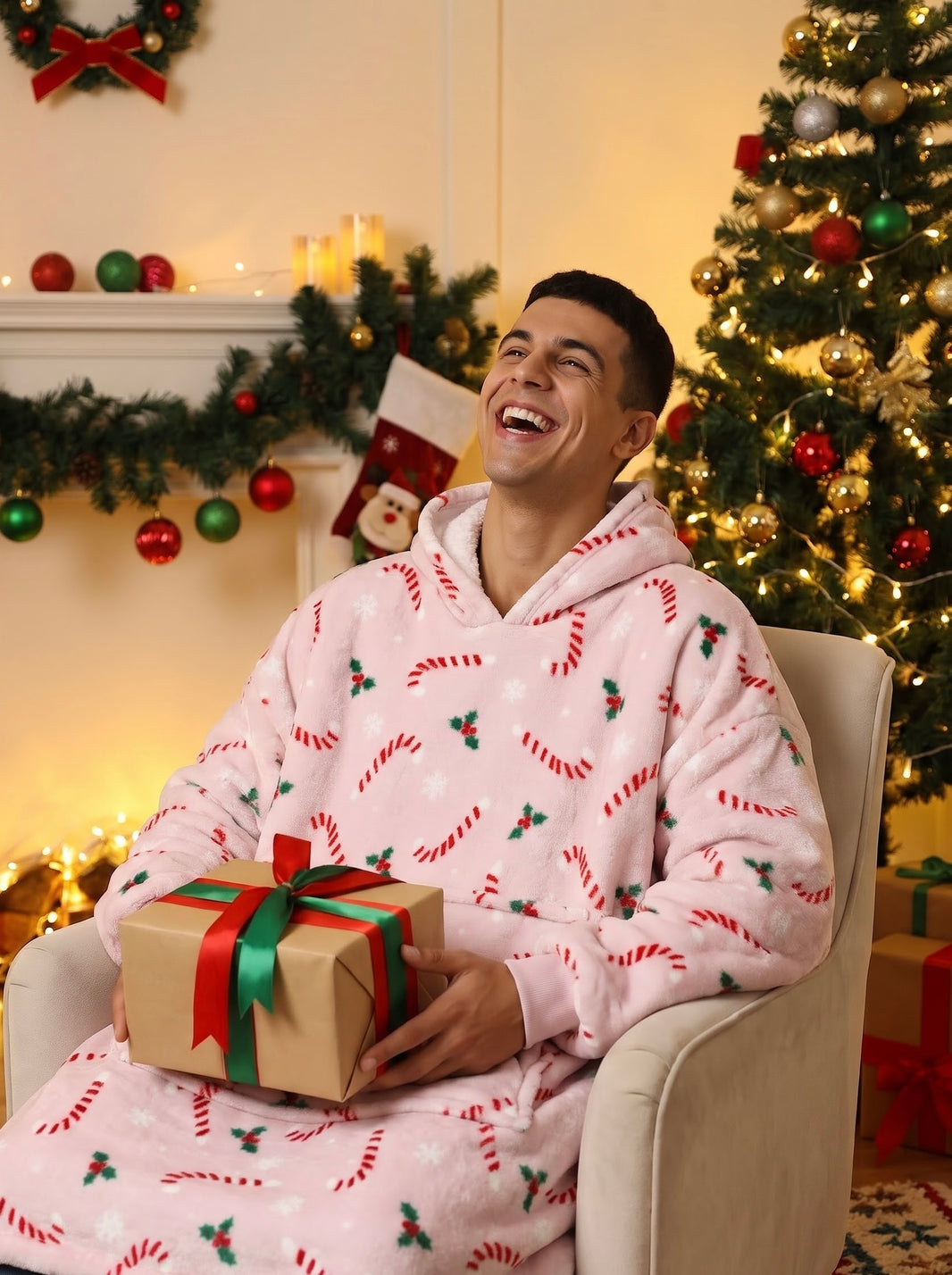 Candy Cane Pink Unisex Wearable Blanket Hoodie