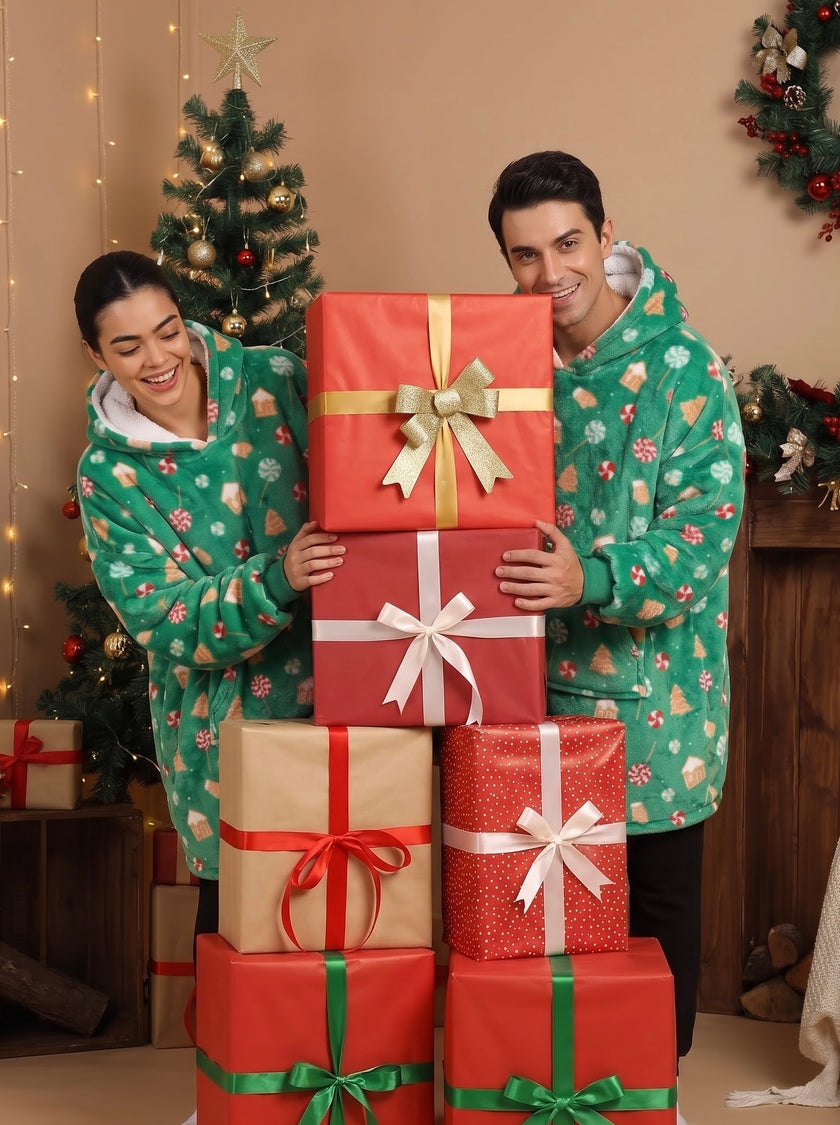 Christmas Theme Green Unisex Wearable Blanket Hoodie