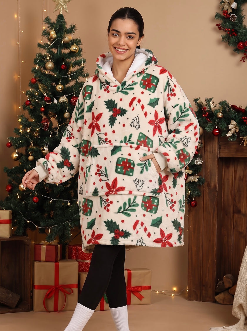 Candy Cane Unisex Wearable Blanket Hoodie